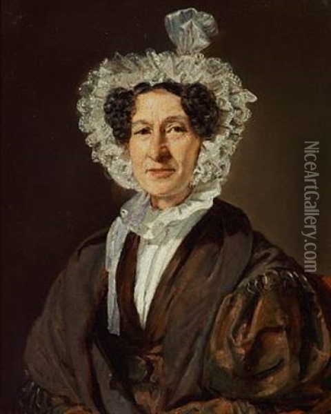 Portrait Of Juliane Abrahams, Nee Meyer (+ Professor N. C. L. Abrahams, 1834; Pair) Oil Painting - Christian Albrecht Jensen