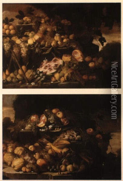 Still Lifes Of Fruit On Stepped Stone Ledges Oil Painting - Abraham Brueghel