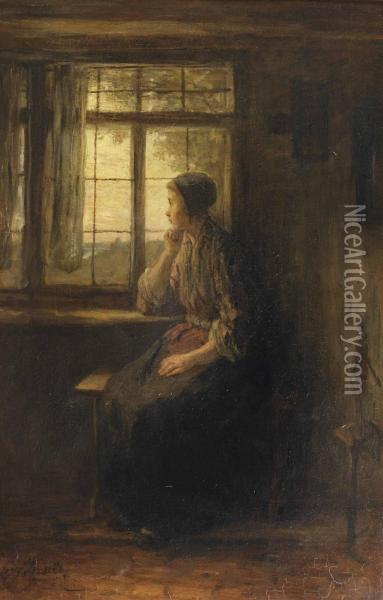A Young Girl By A Window Oil Painting - Jozef Israels