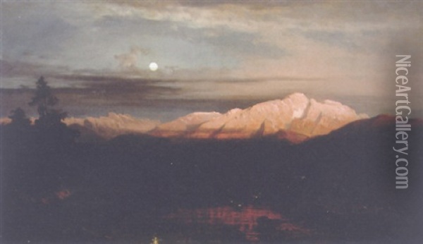 Hintersee Mit Alpenpanoramam Im Abendlicht Bei Aufgehendem Mond Oil Painting - Eduard Schleich the Elder