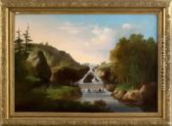 Hudson River Landscape Oil Painting - Edmund C. Coates