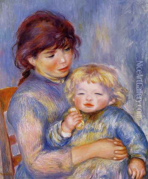 Motherhood Aka Child With A Biscuit Oil Painting - Pierre Auguste Renoir
