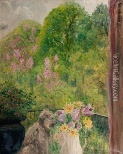Fleurs Et Chien Oil Painting - Valentine Synave Nicolaud (Fray) Val