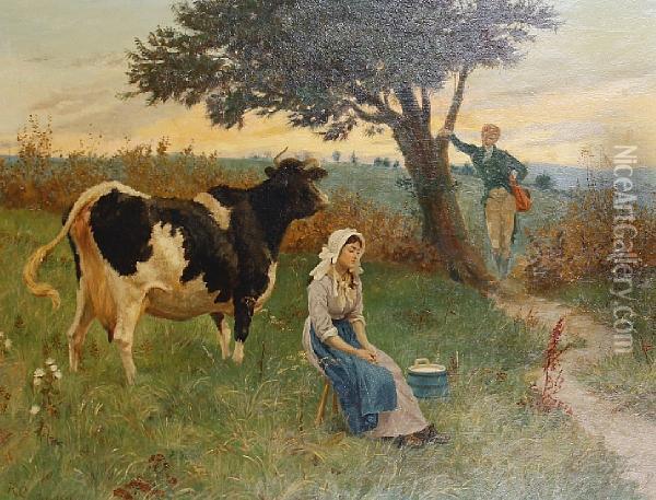 The Milkmaid Suitor Oil Painting - Randolph Caldecott