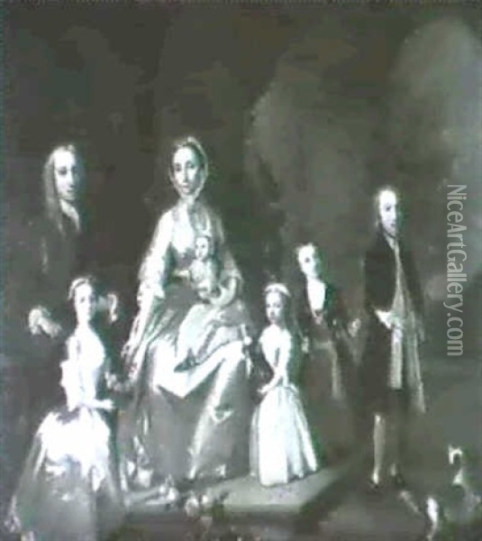 A Group Portrait Of James, 13th Earl Of Morton, And His     Family Oil Painting - Jeremiah Davison
