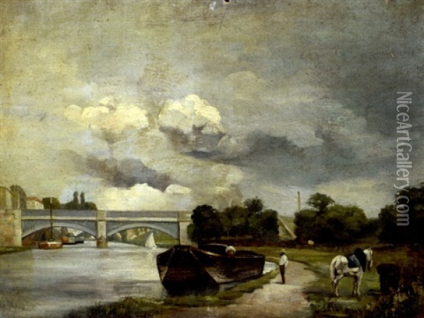 Bord De Seine Oil Painting - Albert Dubois-Pillet