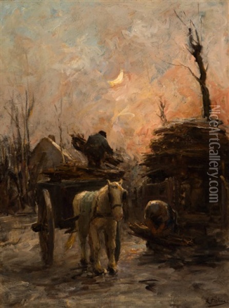 Working At Sunset Oil Painting - Evert Pieters