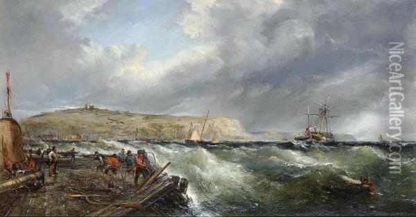 Salvaging The Wreck Off Dover Oil Painting - Edwin Hayes
