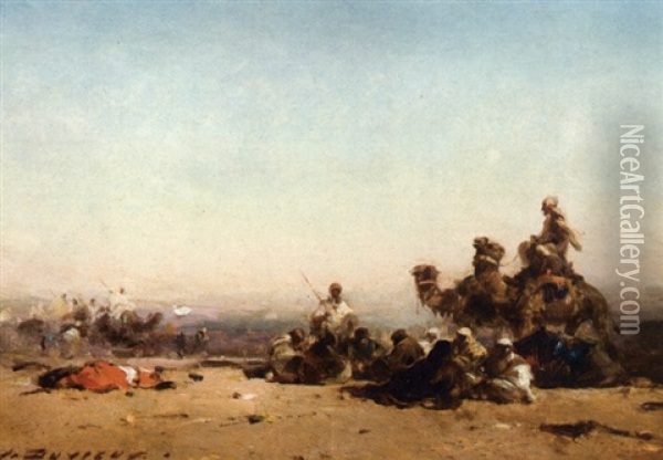 La Halte Dans Le Desert Oil Painting - Henri Duvieux