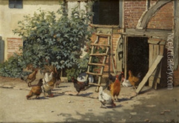 Farmyard In Brittany Oil Painting - Augustus Nicholas Burke