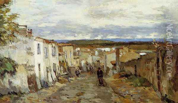 Street in Pont du Chateau Oil Painting - Albert Lebourg