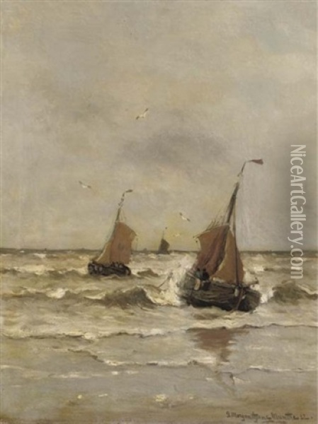 Bomschuiten In The Surf Oil Painting - Gerhard Arij Ludwig Morgenstjerne Munthe