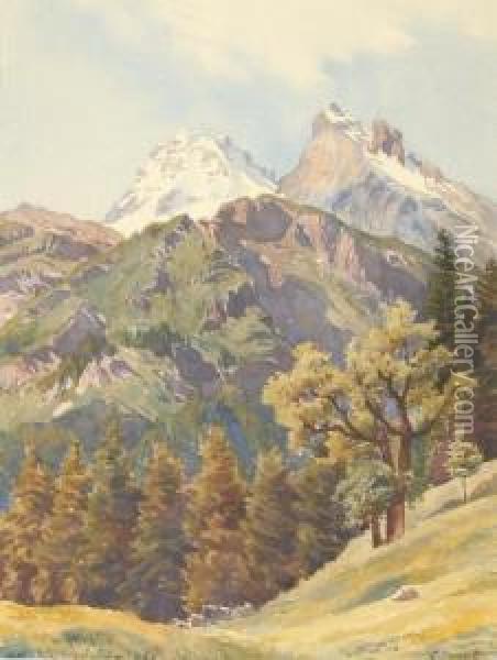 Sommertag In Den Schweizer Bergen Oil Painting - Carl Roschet