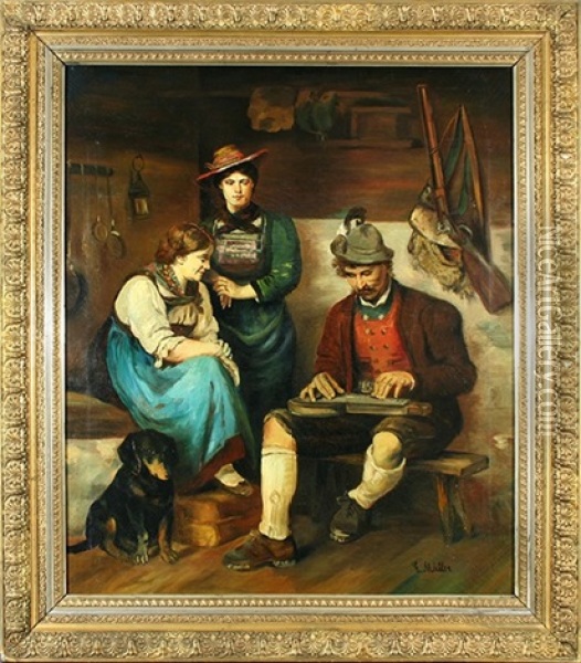 Zitherspelier Oil Painting - Ernst Immanuel Mueller