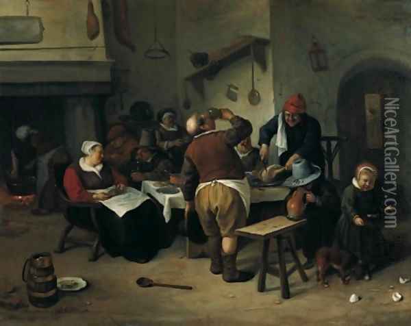 The Fat Kitchen c 1665 1670 Oil Painting - Jan Steen