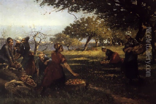 La Recoleccion De Manzanas En Los Alrededores De Houlgate Oil Painting - Georges De Dramard