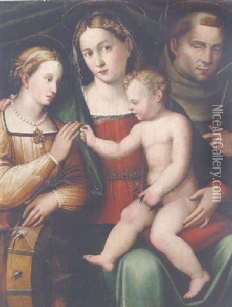 The Mystic Marriage Of Saint Catherine With Saint Francis Oil Painting - Giacomo Francia