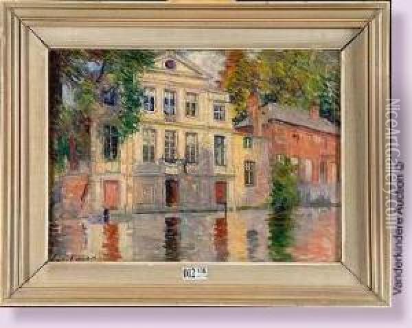 Canal A Bruges Oil Painting - Omer Coppens