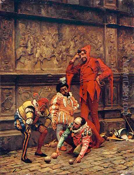 Buffoons playing cochonnet Oil Painting - Eduardo Zamacois y Zabala