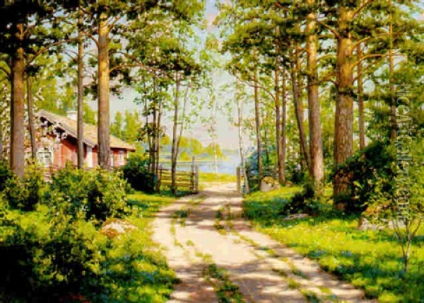 Solbelyst Skogsvag Oil Painting - Johan Fredrik Krouthen
