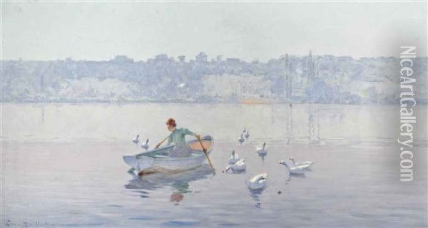 Rowing On A Summer Lake Oil Painting - Ernst Baillet