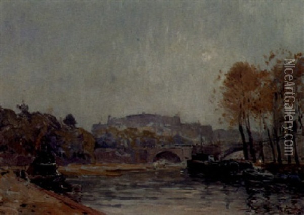 A View Of The Seine, Paris Oil Painting - Paul Mathieu