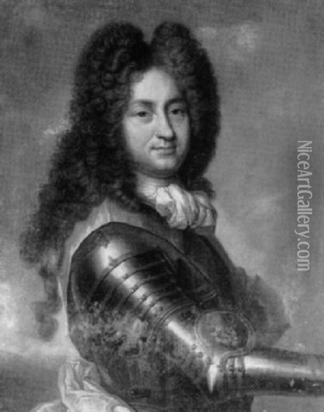 Portrait Of A Gentleman Said To Be Philippe D'orleans, Half Length, Wearing A Suit Of Armor Oil Painting - Jean-Baptiste Santerre