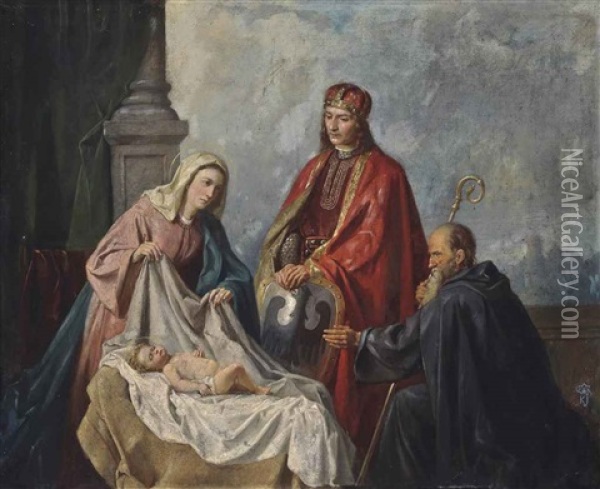 The Adoration With Saint Wenzel, Prince Of Prague Oil Painting - Karel Javurek