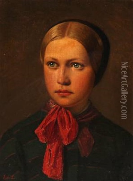 Portrait Of A Girl With Bonnet Oil Painting - Edvard Lehmann