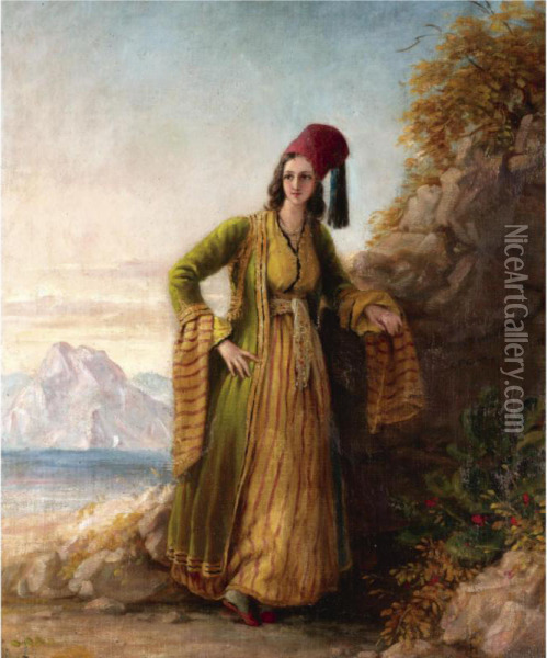 Portrait Of A Young Woman In Greek Dress Oil Painting - Edward Francis Finden