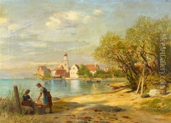 Wasserburg Am Bodensee Oil Painting - Alfred (Wilhelm) Metzener