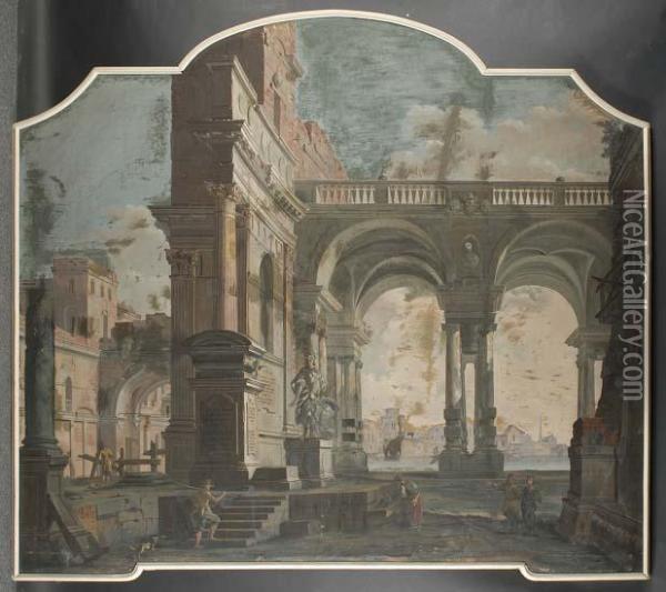 Capriccio Architettonico Con Rovine Oil Painting - Pietro Paltronieri Il Mirandolese