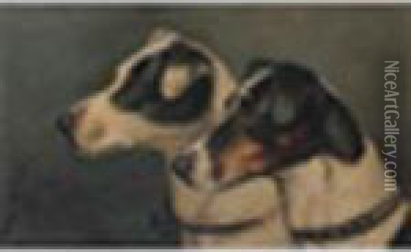 Headstudies Of Terriers Oil Painting - Of John Alfred Wheeler