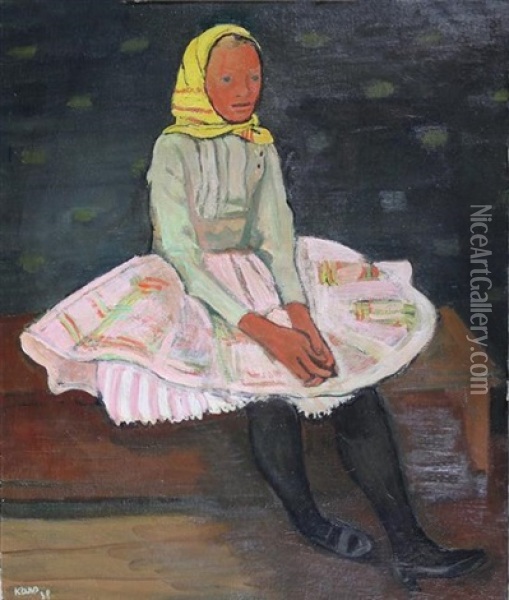Young Girl With Yellow Headscarf Oil Painting - Georges (Karpeles) Kars