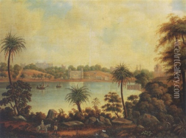 View Of The Lake At Bhopal Oil Painting - Vincent (Lt.) Eyre