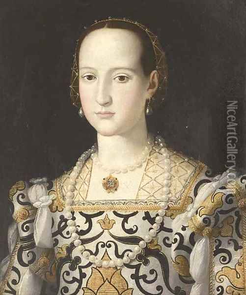 Portrait of Elenor of Toledo, bust-length Oil Painting - Agnolo Bronzino