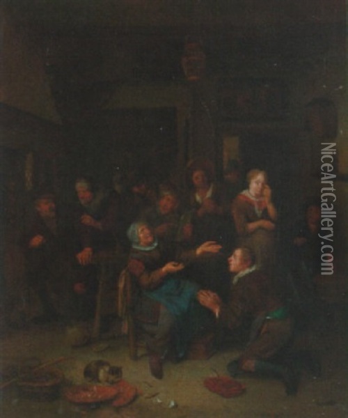 Merry Company In A Tavern Interior Oil Painting - Richard Brakenburg