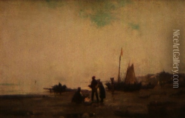 Pecheurs En Bord De Mer Oil Painting - Paul Bistagne