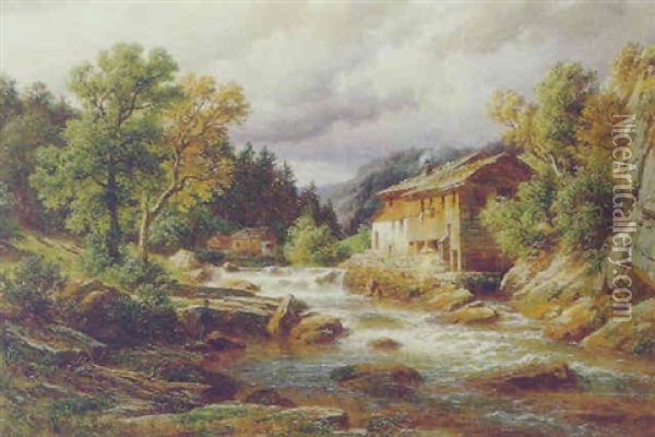 Bauernhauser Am Wildbach (sudtirol?) Oil Painting - Eduard Friedrich Pape