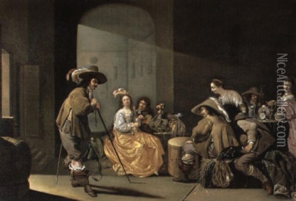 Soldiers, Their Camp Followers And Booty In A Guardroom Interior Oil Painting - Jacob Duck