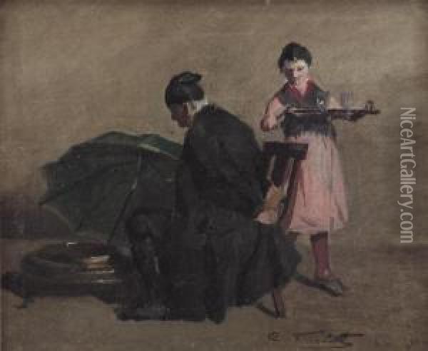 Anziano E Bambina Oil Painting - Celestino Turletti