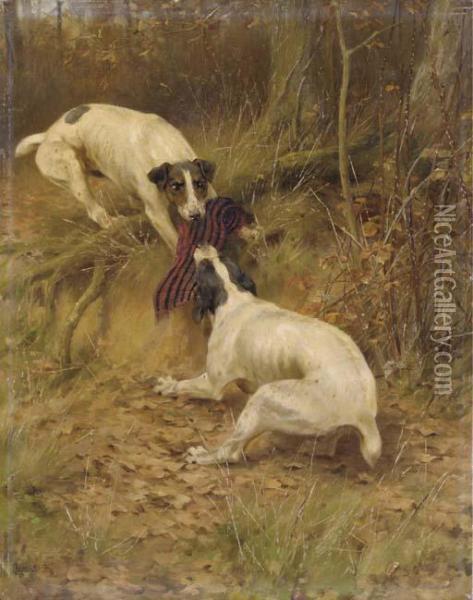 Terriers Fighting Oil Painting - Thomas Blinks