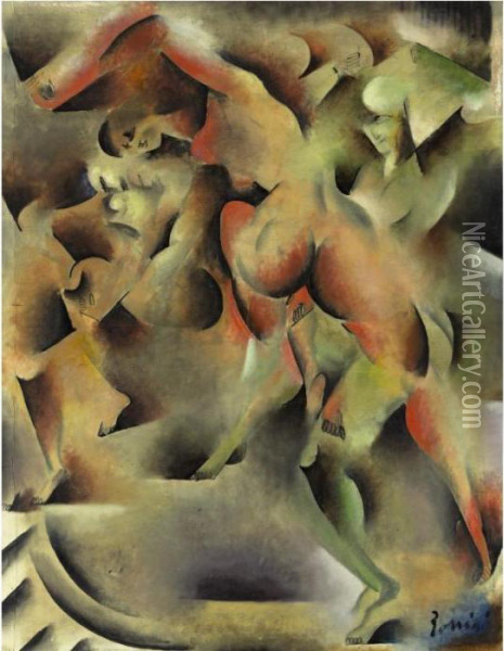 Nude Dancers Oil Painting - Vladimir Baranoff-Rossine