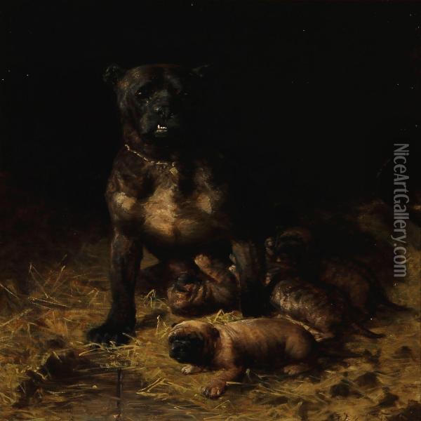 A Mastiff With Puppies Oil Painting - Vilhelm Theodor Fischer