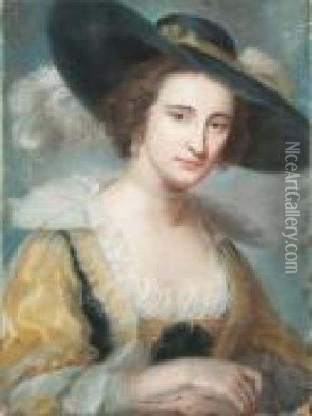 A Portrait Of A Lady Wearing A Hat Oil Painting - John Russell