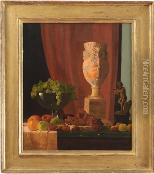 Still Life With Fruit, Vase And Statuette Oil Painting - John Frederick Peto