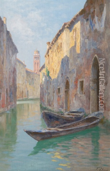 Canal In Venice Oil Painting - Ferdinando Silvani