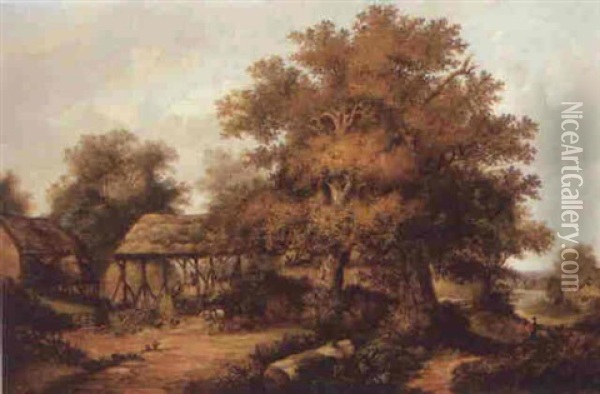 A Wooded Landscape With A Farm Oil Painting - John Berney Ladbrooke