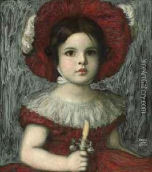 The Artist's Daughter Mary In A Red Hat Oil Painting - Franz von Stuck