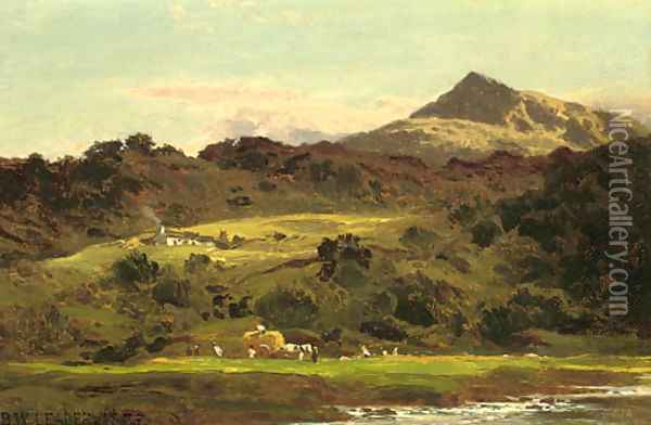 Moel Siabod from the Llugwy below Capel Curig Oil Painting - Benjamin Williams Leader